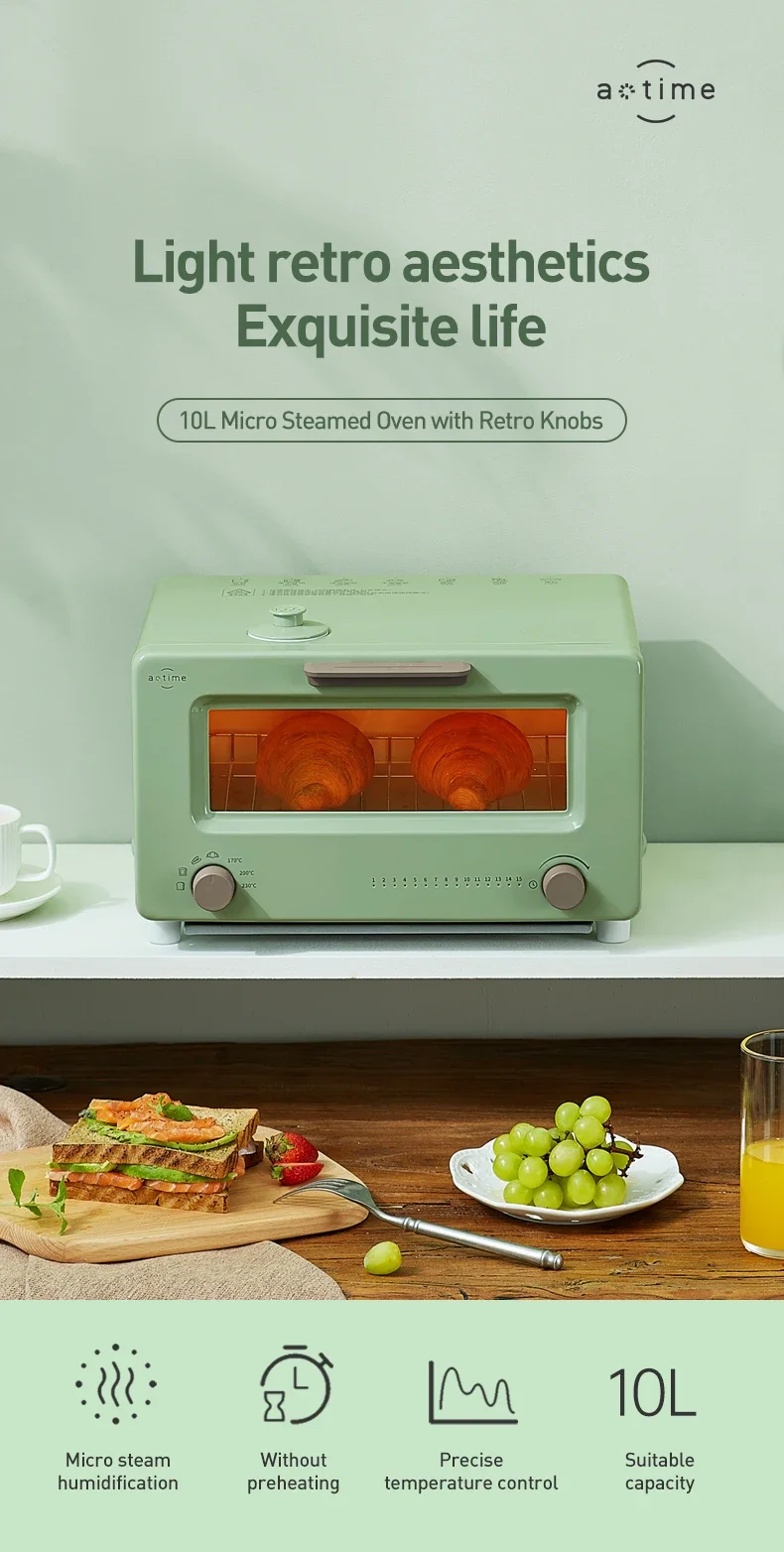 8 Functions Steam Toaster Oven 10L Mini Oven Toaster Kitchen Countertop Steam Heater Oven Toaster 6