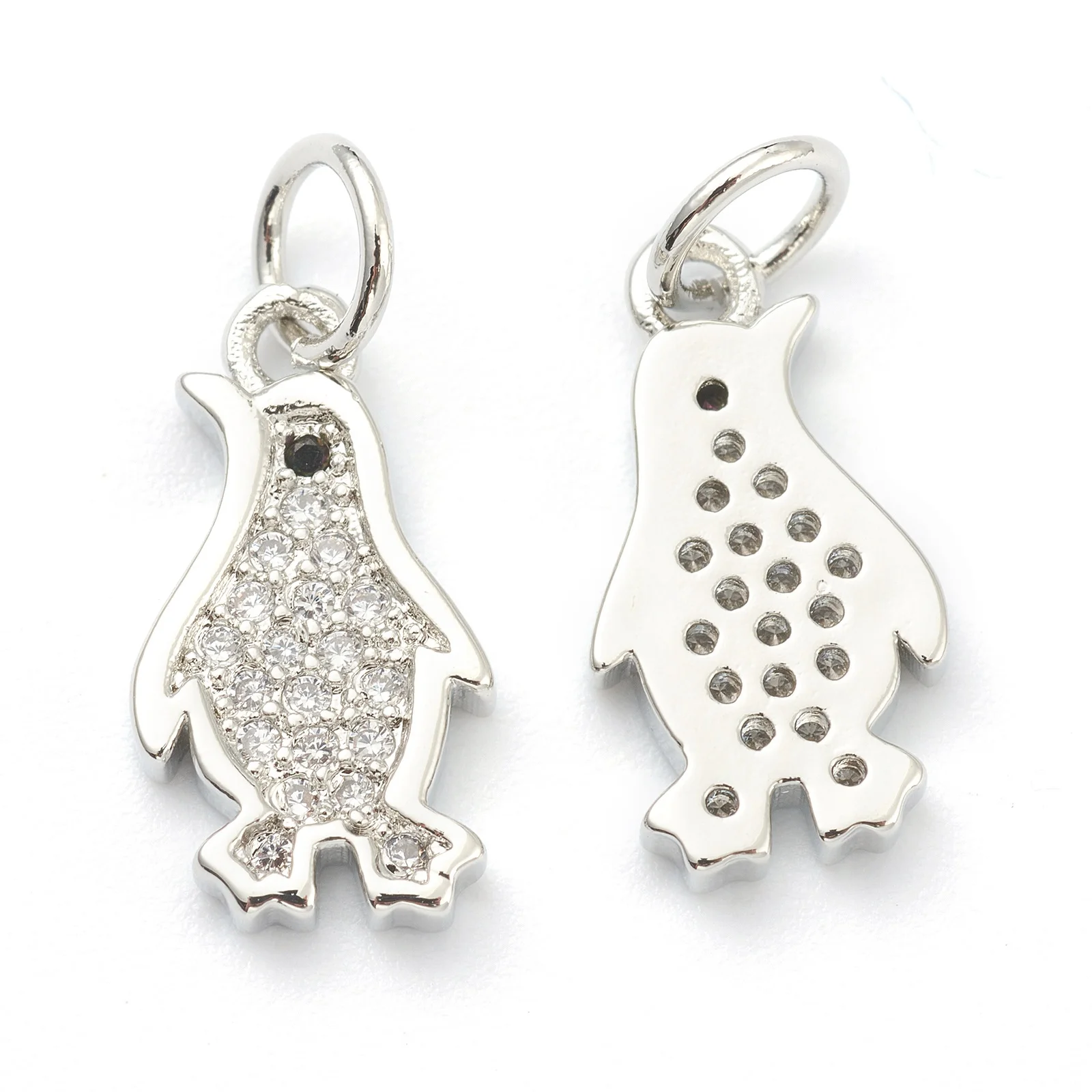 Pandahall 10pcs Mixed Color Penguin Brass Clear Cubic Zirconia Pendants Charms with Jump Ring For Necklace Jewelry Making Gift 6