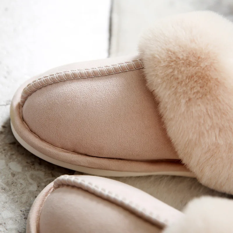 Frauen Hause Innen Schlafzimmer Paar Slipper Solide Weiche Flip-Flops Winter Warme Pelzigen Plüsch Schuhe Für Männer Hausschuhe_voghion.com