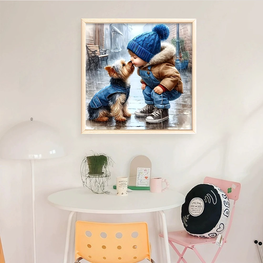 Full Embroidery cotton Thread 11CT Counted Boy Dog Cross Stitch 40x40cm