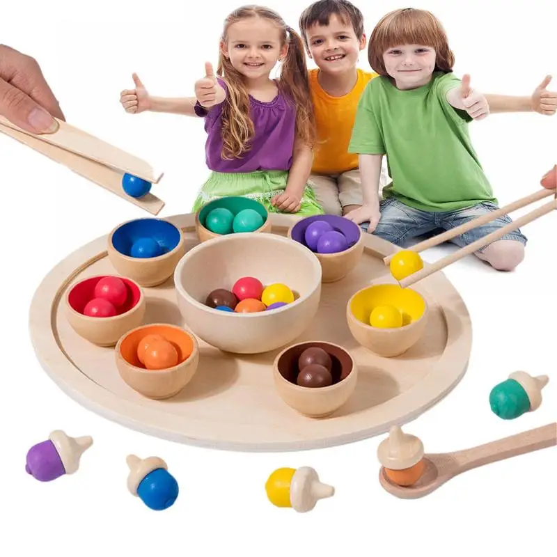 

Wooden Color Sorting Balls Rainbow Board Baby Color Sorting Sensory Toy Children Fine Motor Skill Baby Montessori Wooden Toy