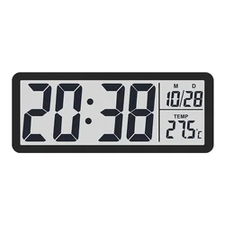 Modern Digital Wall Clock with Date and Temperature Display (Black)