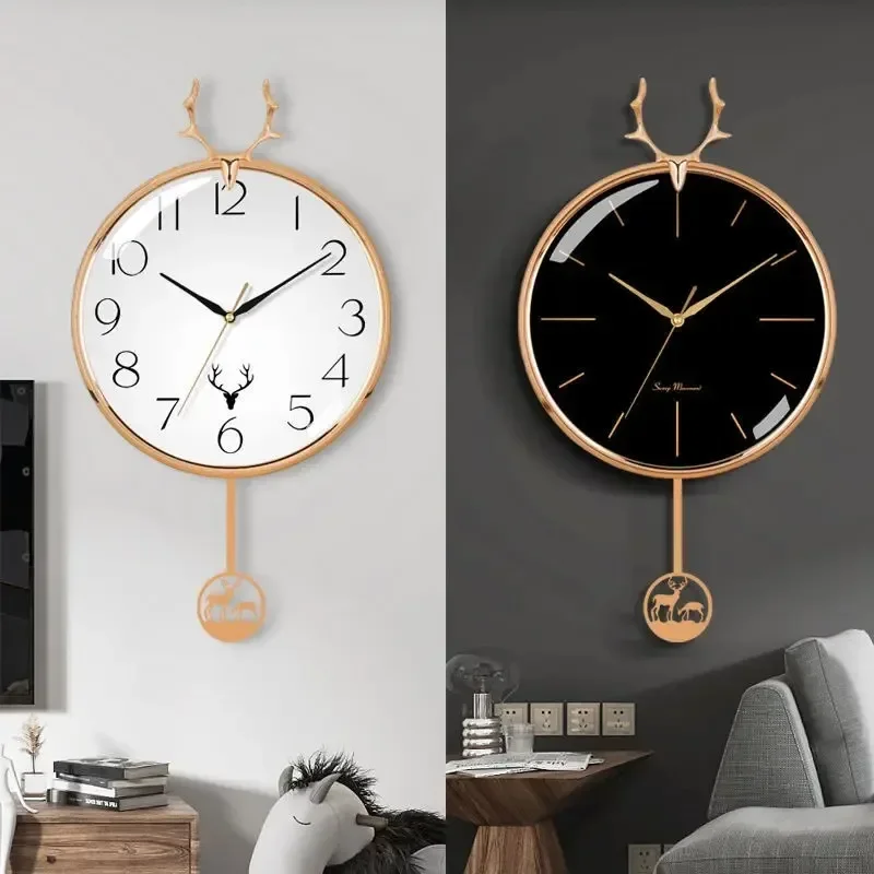

Wall Clock Deer Head Electroplated Gold Scandinavian Light Luxury Living Room Home Decoration Creative Simple Modern Wall Clock