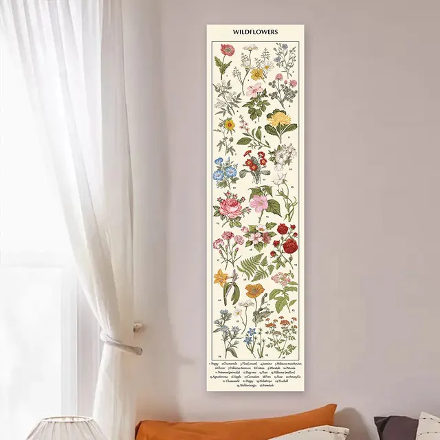 Tableau floral et végétal Tapisserie verticale, Pièces plus lentes, Mur de référence, Art botanique llustratif, Fleurs, Décoration d'intérieur 3