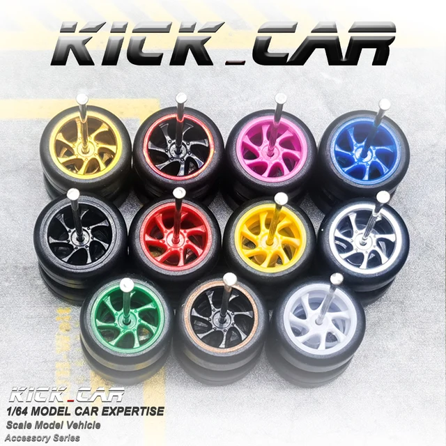 1/64 Wheels with Fixed Rubber Tires Seven Spoke for Toy Model Diecast Cars Refiting Parts for Hotwheels (5 sets for 5 Cars) 3