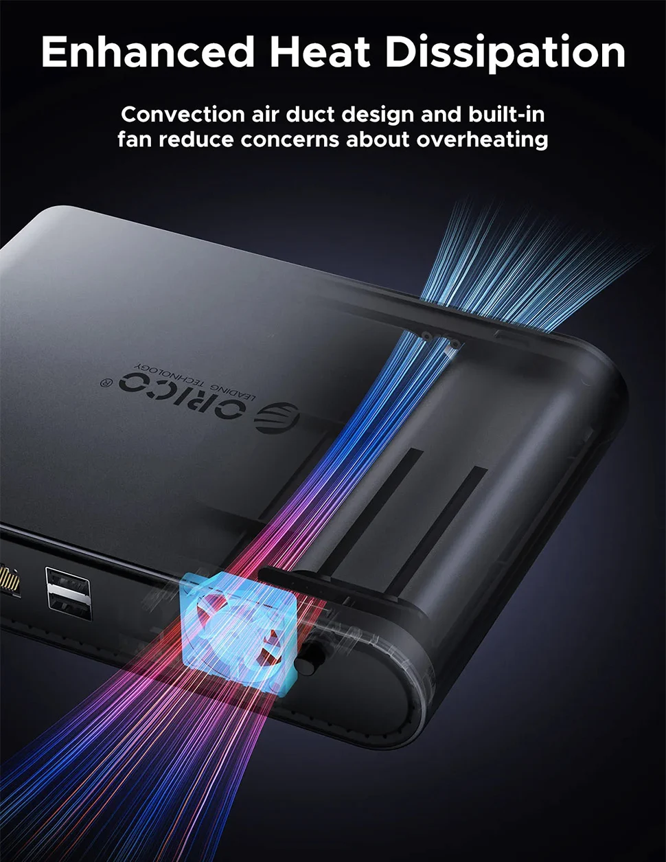 ORICO 2 Bay M.2 SSD External Case USB3.2 Docking Station 10Gbps Type C NVMe SATA Enclosure M2 Hard Drive 4K60Hz Triple Display 2