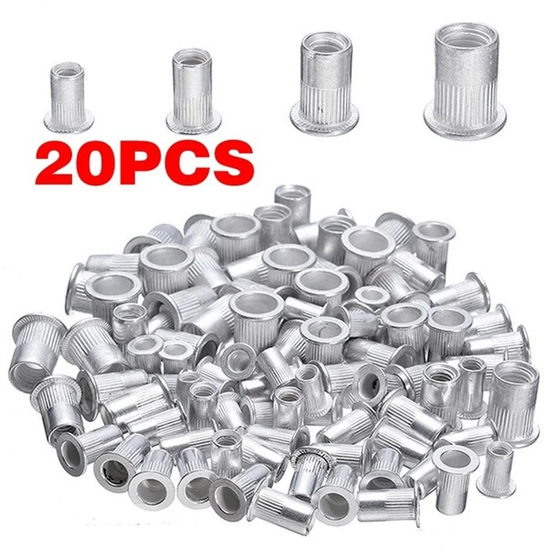 20pcs/100pcs M4 M5 M6 M8 Rivet Nuts Kit Aluminum Threaded Rivet Nut Inserts Rivnut Nutsert Mixed Kit Set Bolts&Nuts