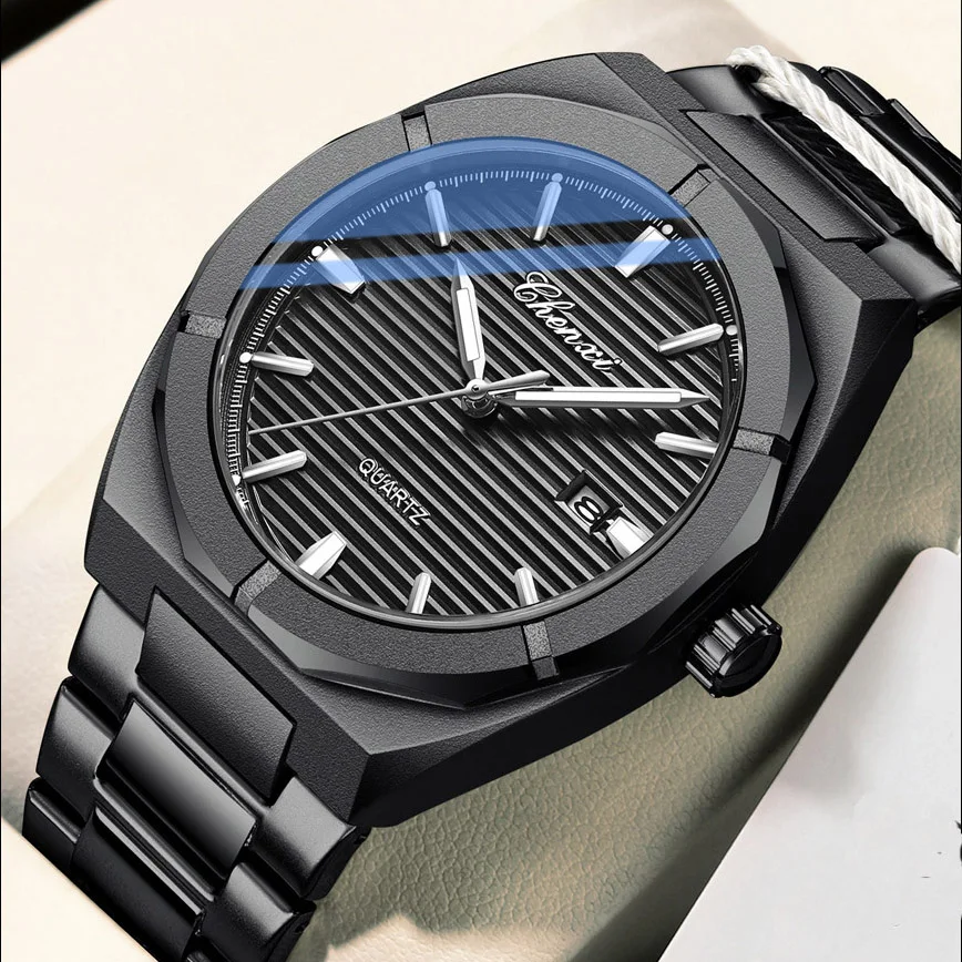 Stylish Men's Watch Black Casual Waterproof Stainless Steel Unique Top Brand US Europa Fashion Luxury Watch for Men Gift Clock europa universalis iv el dorado