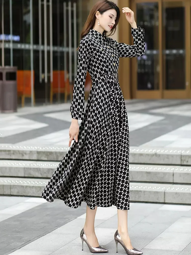 New Women Spring Autumn Letter Print Long Dress Fashion Turn-down Collar  Long Sleeve Slim Shirt Dress Casual Simplicity Dress - AliExpress 200000345