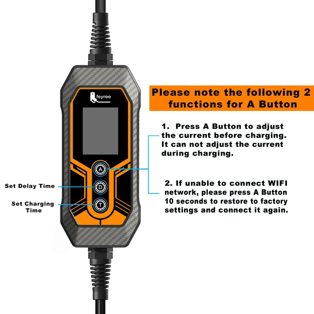 feyree Portable EV Charger Type2 32A 7KW EVSE Wi-Fi APP Control Adjustable  Current Smart Timing Charging for Home & Outdoor Use