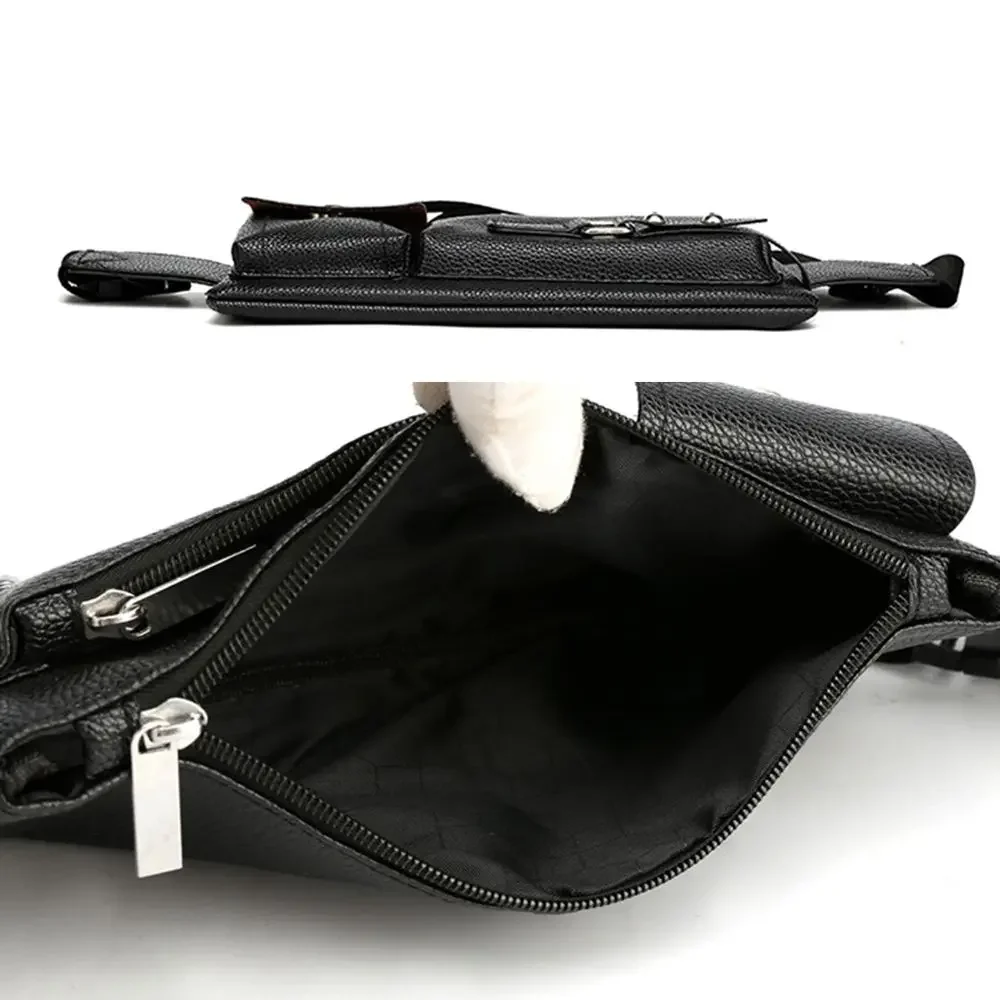 Leather Waist Bag Unisex Large Capacity Waterproof Outdoor Travel Fanny Pack with Phone Pocket Adjustable Belt for HikingRunning