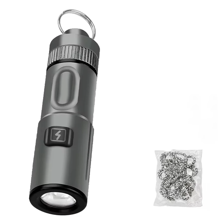 Compact USB Rechargeable LED Keychain Flashlight with Necklace - Portable 6-Mode Lantern for Camping and Emergencies