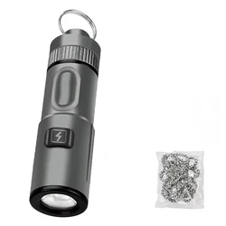 Compact USB Rechargeable LED Keychain Flashlight with Necklace - Portable 6 - Mode Lantern for Camping and Emergencies (Dark Grey)