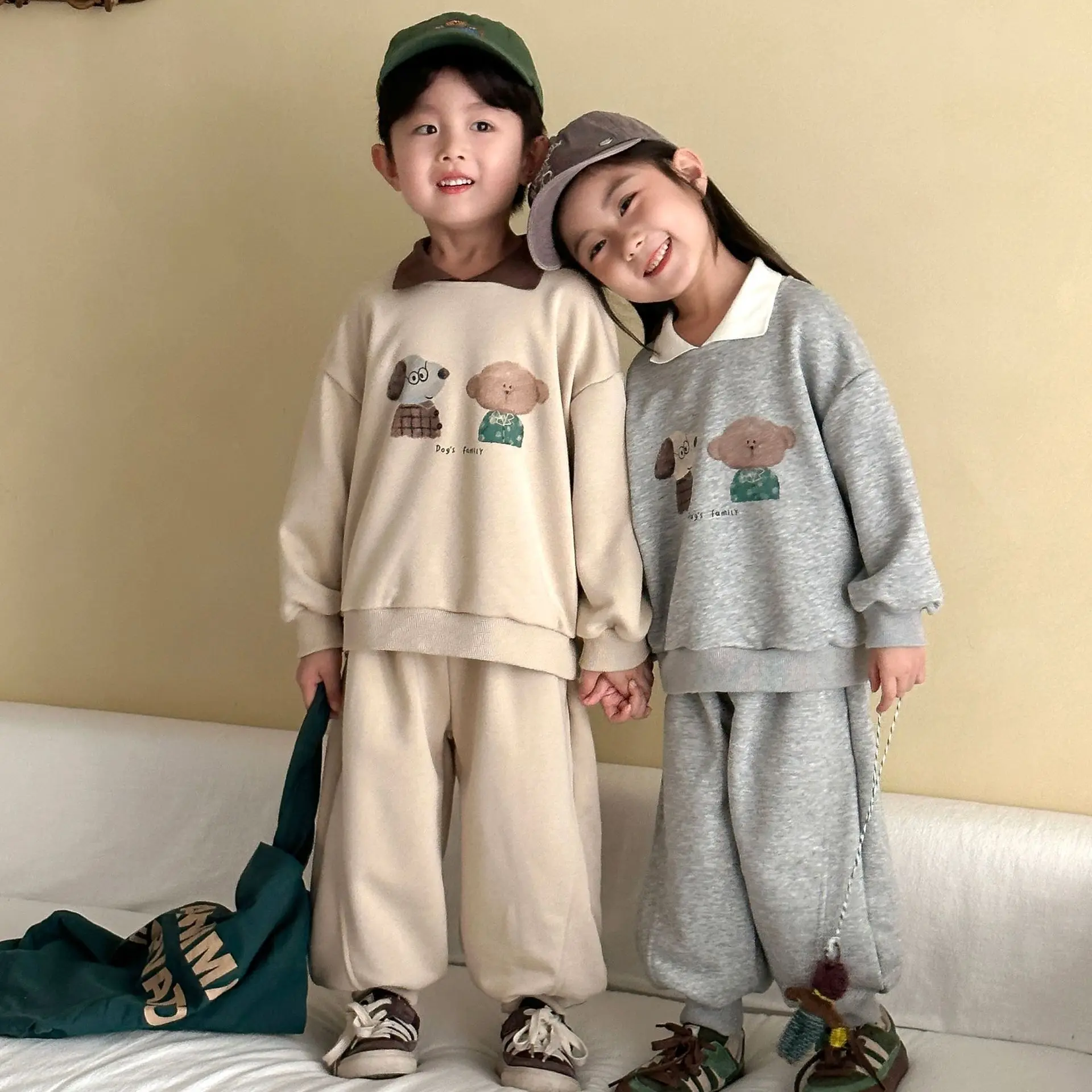 Kids Cartoon Print Hoodie Suit Set