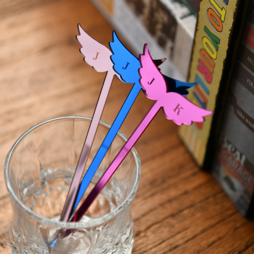 

Customized Stirring Sticks with Initials, Angel Wing Shaped Mixer, Wedding Party Decoration