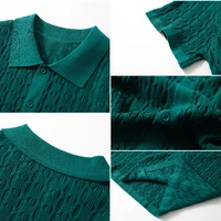 Polo en tricot décontracté pour homme, manches courtes, boutonné, couleur unie, tricot texturé, léger, pour le quotidien et les occasions professionnelles 6