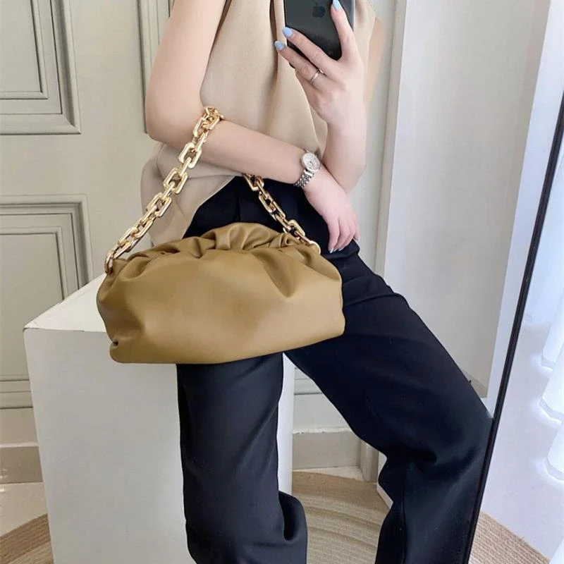 2023 New Handheld Shoulder Bag with Thick Chain and Wrinkled Cloud Pattern  Crossbody Bags for Women  Luxury Designer Handbag