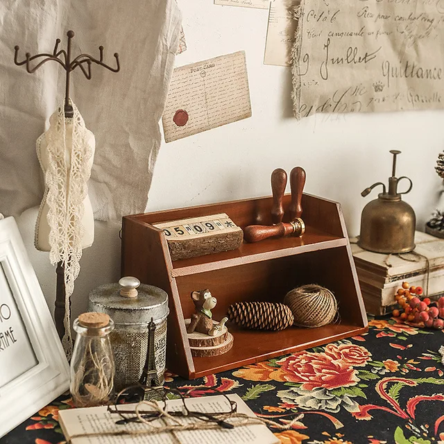 Asztali Kozmetikai Tároló Doboz Fa Dupla Retro Pohár Polc Iroda