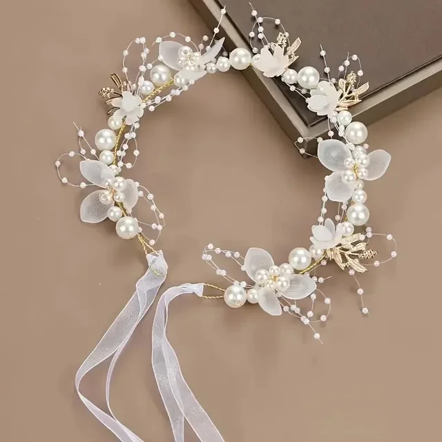 Princess Hair Accessory One Fairy Imitation Pearl Sweet Flower Wreath Headband for Ladies Party Wedding Birthday Headwear