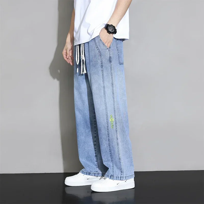 2024 Autumn New Wide Leg Jean Pants Men Trousers Neutral Loose Casual Cotton Straight Outdoor Fashion wash Pants Big Size 8xl 6