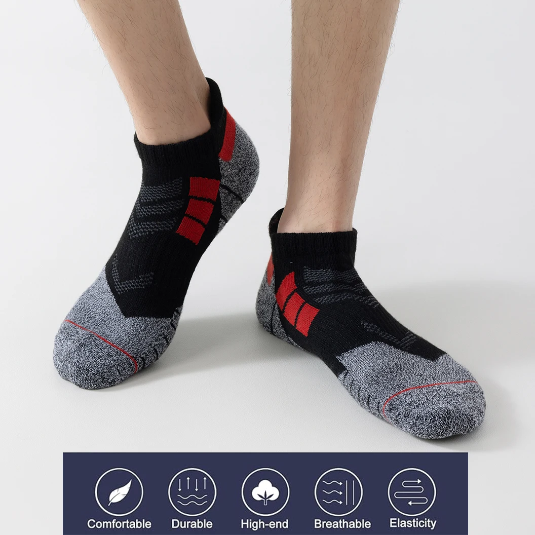 6 Pairs Sports Socks Pack Thick Men Cushioned Mesh Athletic Low Cut Running Ankle Heat Socks