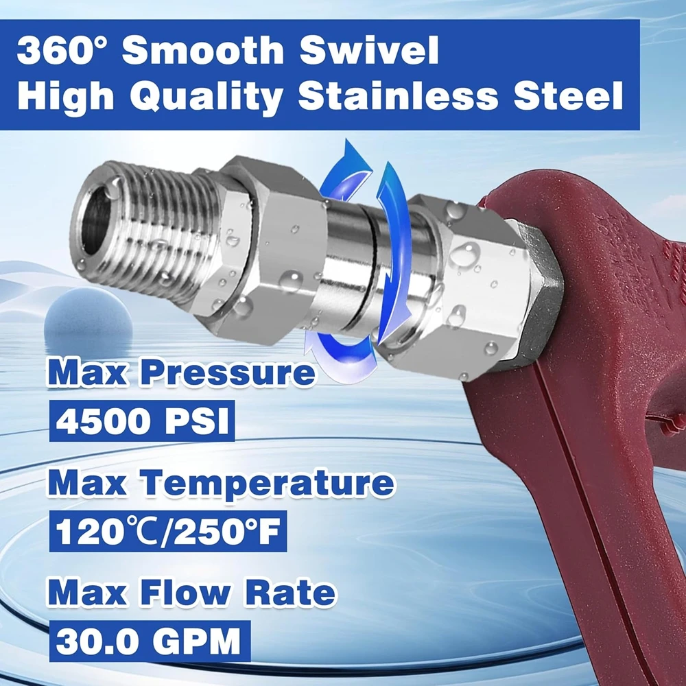 3/8” NPT Pressure Washer Swivel Fitting Anti-Twist Male to Female Adapter 360° Kink-Free Connector for Gun and Hose 4500 PSI 3