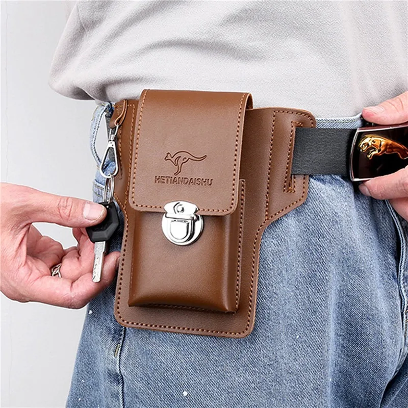 Fashion Leather Male Waist Pack Phone Pouch Bags Waist Bag Men's Belt Bag Multifunctional Water Proof Waist Bag Crossbody Bags