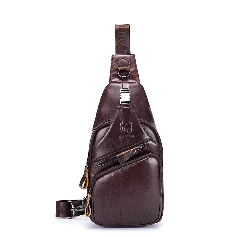 Men's Chest Bag Large Capacity Soft Genuine Cowhide Leather Casual Waterproof Sports Crossbody Bag chest bag first layer cowhide men s korean casual shoulder bag soft genuine leather crossbody bag youth backpack cross body bag