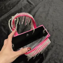  [BXX] Shiny Luxury Tassel Women's Bag Evening Party Silk Rhinestone Box Chain Female 2023 New Trend Handheld Handbags 8AB227 