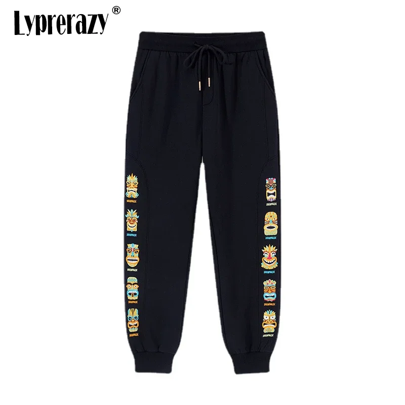 

Lyprerazy Autumn Winter New Embroidery Fleece Sweatpants Corset Sports Pants National Tide Baggy Plus Size Pants
