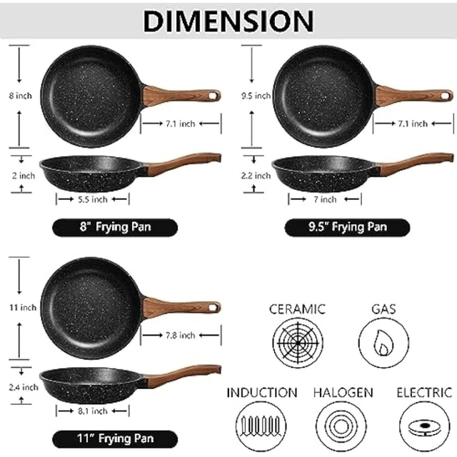 ESLITE LIFE Frying Pan Set with Lids Nonstick Skillet Set Egg Omelette  Pans, Granite Coating Cookware Compatible - AliExpress