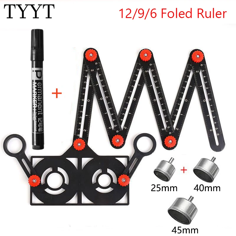 

12/9/6 Aluminum Alloy Folding Ruler Gauge Perforation Template Construction Ruler Bring 3 Tile Positioning Hole Opener Tools Set