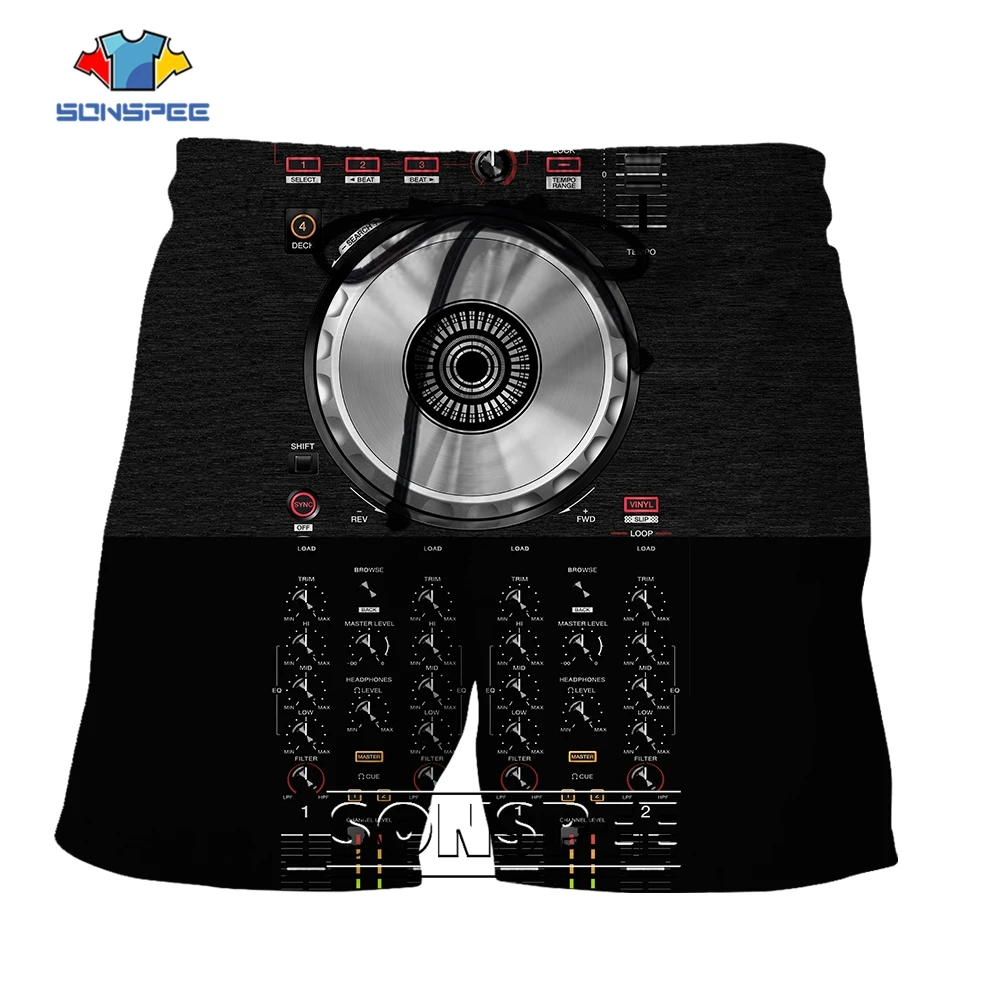 SONSPEE Cool DJ Digital Controller Graphic 3D Print Shorts Men Women's Black Computer Disc Player Patter Punk Oversize Clothing