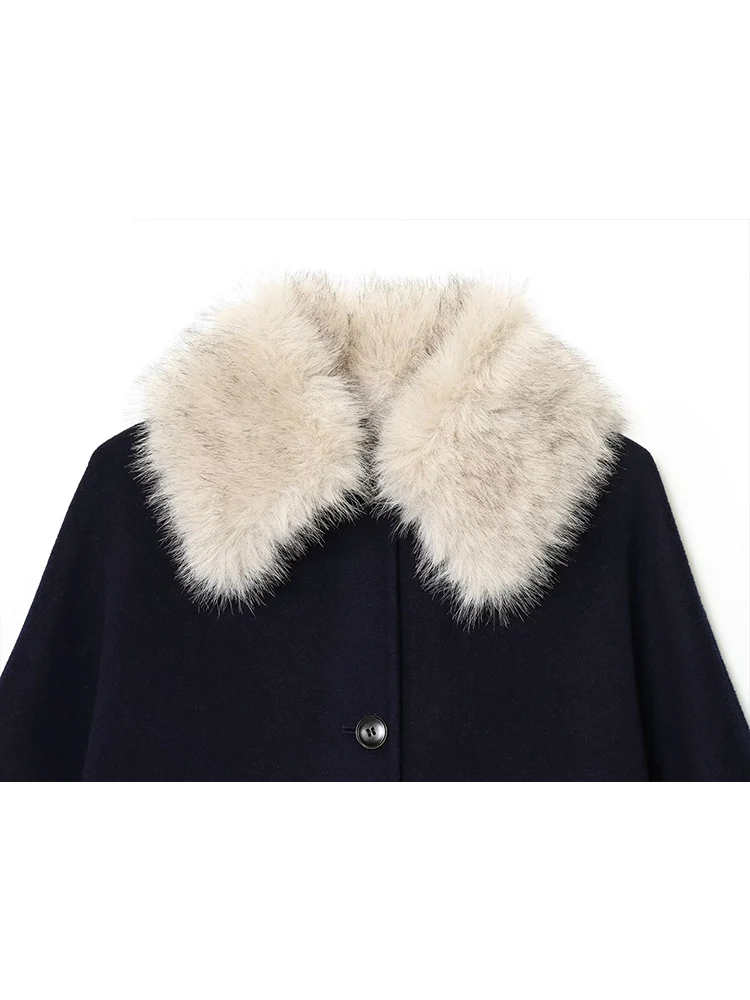 Women Vintage Coats Solid Single Breasted Lapel Long Sleeves Patchwork Fur Collar Elegant Coat Female Winter Fashion Coats