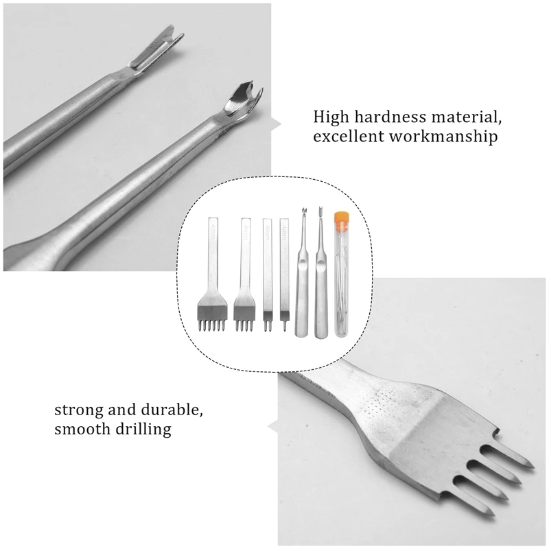 Leather Stitching Chisel Set, Lacing Stitching Punch, Groover Beveler And Sewing Needles, Leather Crafts Tool