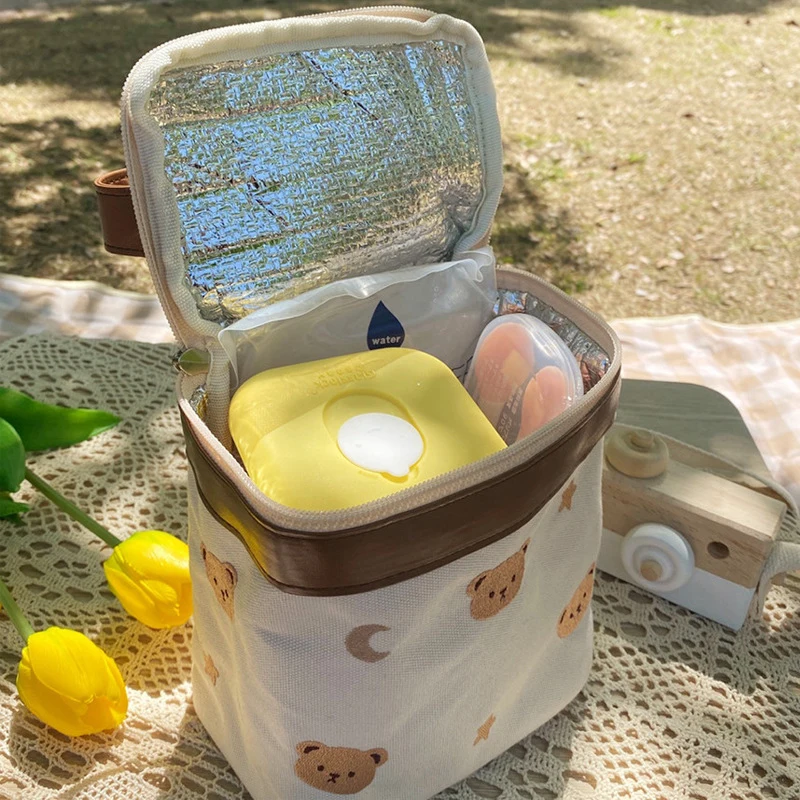 MILANCEL New Baby Food Insulation Bag Embroidered Bear Portable Picnic Bag 2