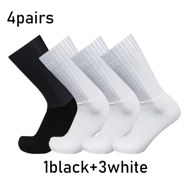 Socks 4pairs/set Aero Pure Color Cycling Silicone Sports Non-slip Pro Racing Bicycle Socks Summer Cool Calcetines Ciclismo 5