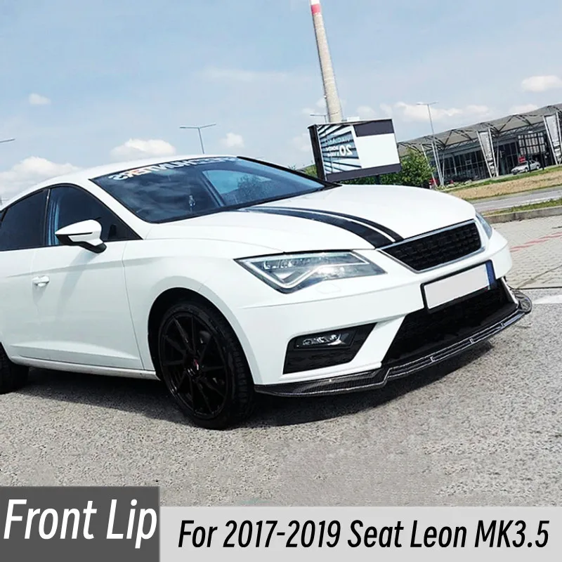 

Стандартный комплект кузова для 2017-2019 Seat Leon MK3.5, передний бампер, губа, спойлер, разделитель, диффузор, черные Углеродные аксессуары