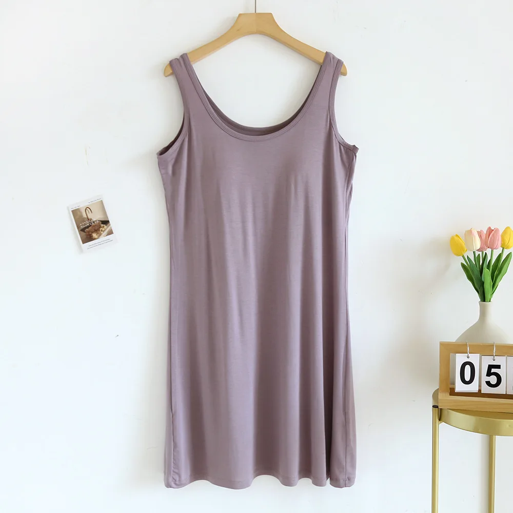 Chest Pad Pajamas Nightgowns Sleeveless Sleepwear For Women Nightwear Nightdress Modal Homewear Nightshirt Vest Nightie Opaque