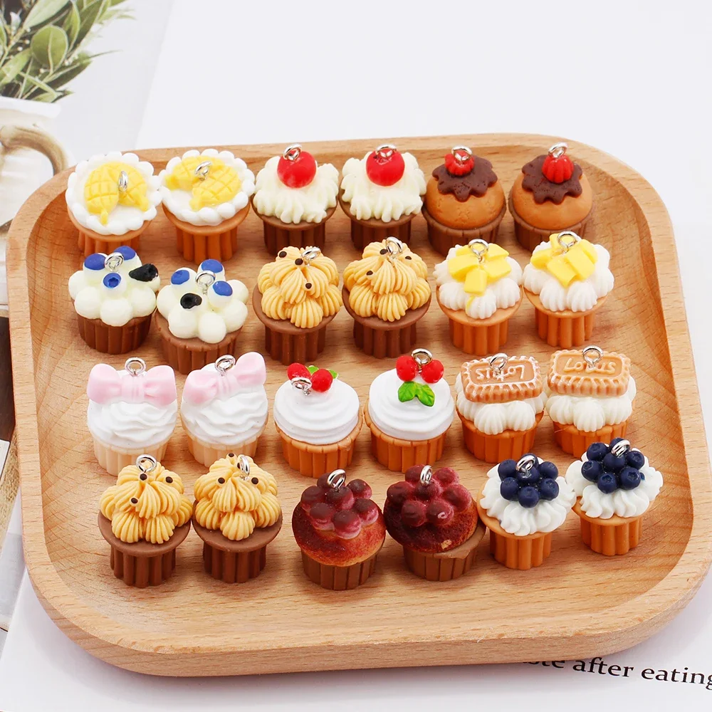 3D Fruits Cup Cake Food Resin Charms Cute Kawaii Pendant Charms for Earring Necklace Jewelry Making Accessories Diy Supplies 8pc