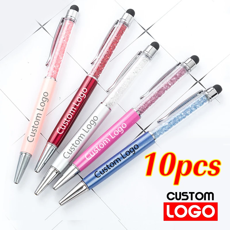 10pcs/Lot Diamond Crystal Gel Pen Multifunctional Touch Screen Pen Advertising Metal Pen Custom Logo Engraving Name Wholesale