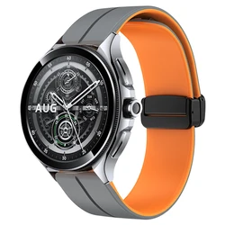 Magnetic Buckle Soft Silicone Strap - 22mm Replacement Wristband Bracelet for 22mm (Gray Orange)