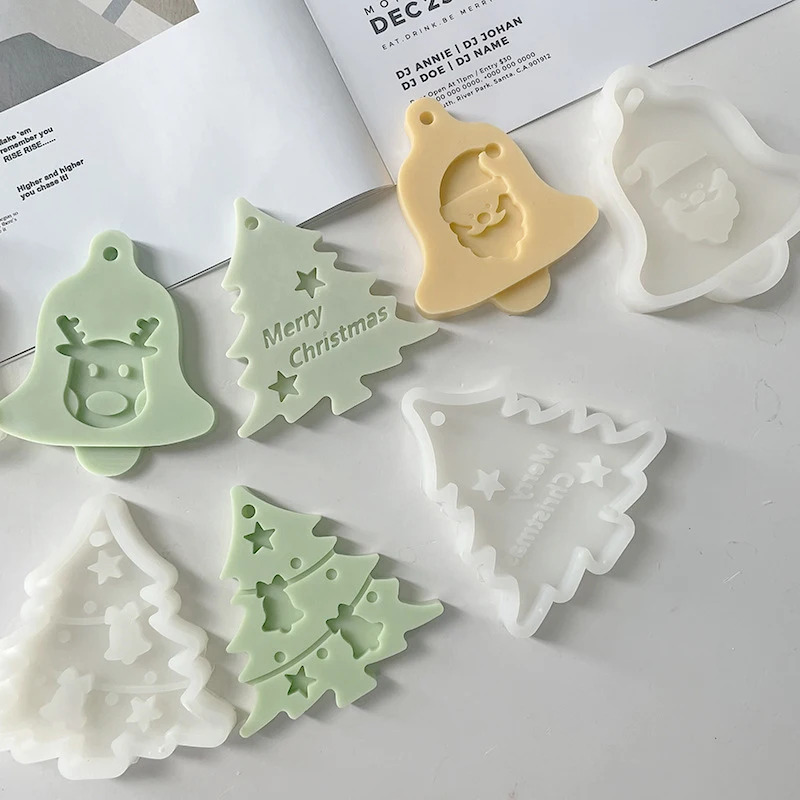 Molde De Silicona Para Adornos Navideños - Set De 5 Piezas Con Agujero Para Colgar