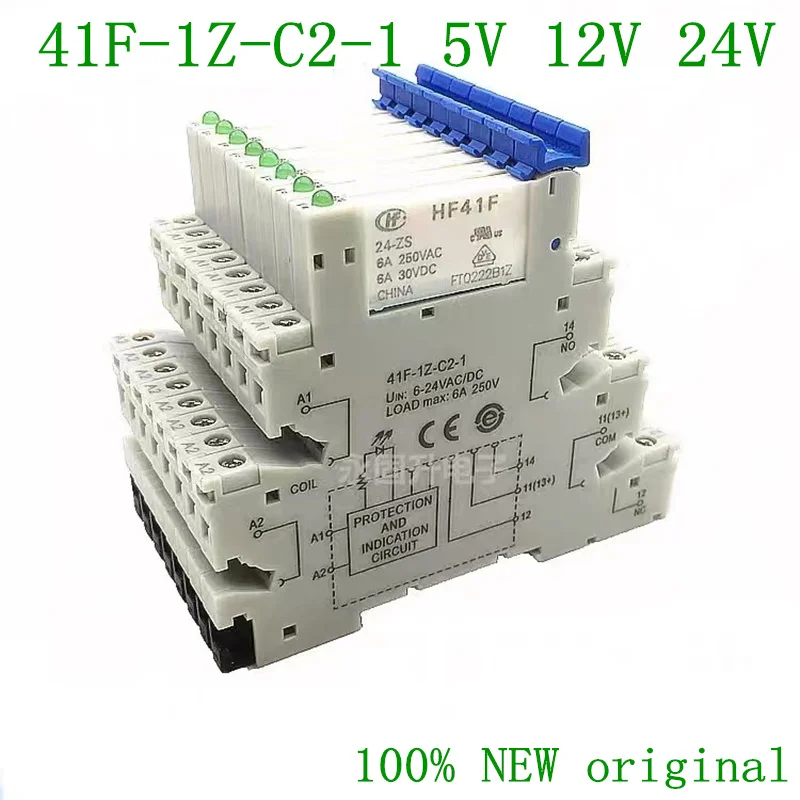 10PCS 41F-1Z-C2-1 HF41F 24-ZS 12-ZS 5V 12V 24V 230V 6A 1CO Slim/SSR Relay Mount On Screw Socket with LED Wafer relay car control relay car truck 12v 100a relay 24vdc 48vdc motorcycle parts socket mount tri clamp connection none