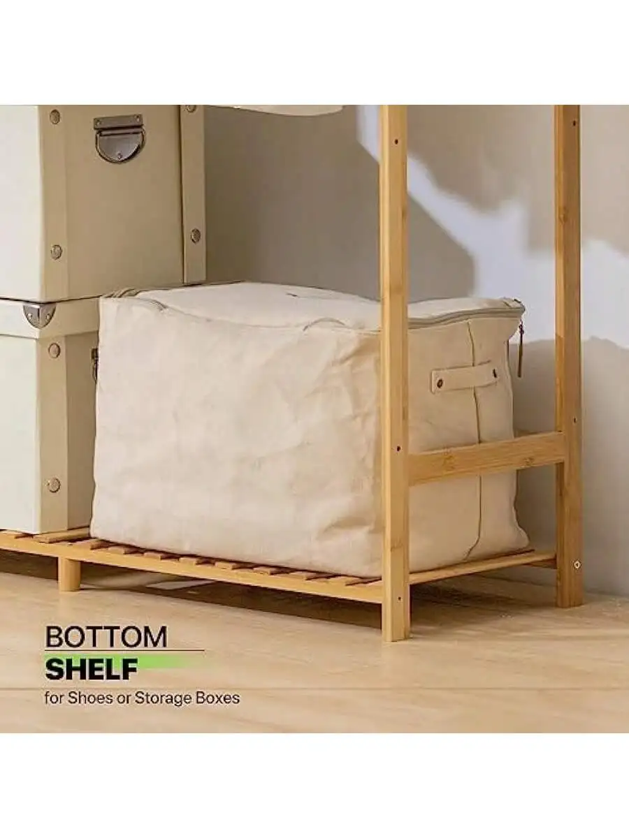 Magshion Bamboo Clothing Garment Rack Freestanding Clothes Coat Hanger Closet Organizer with Shelf for Shoe or Storage B 6