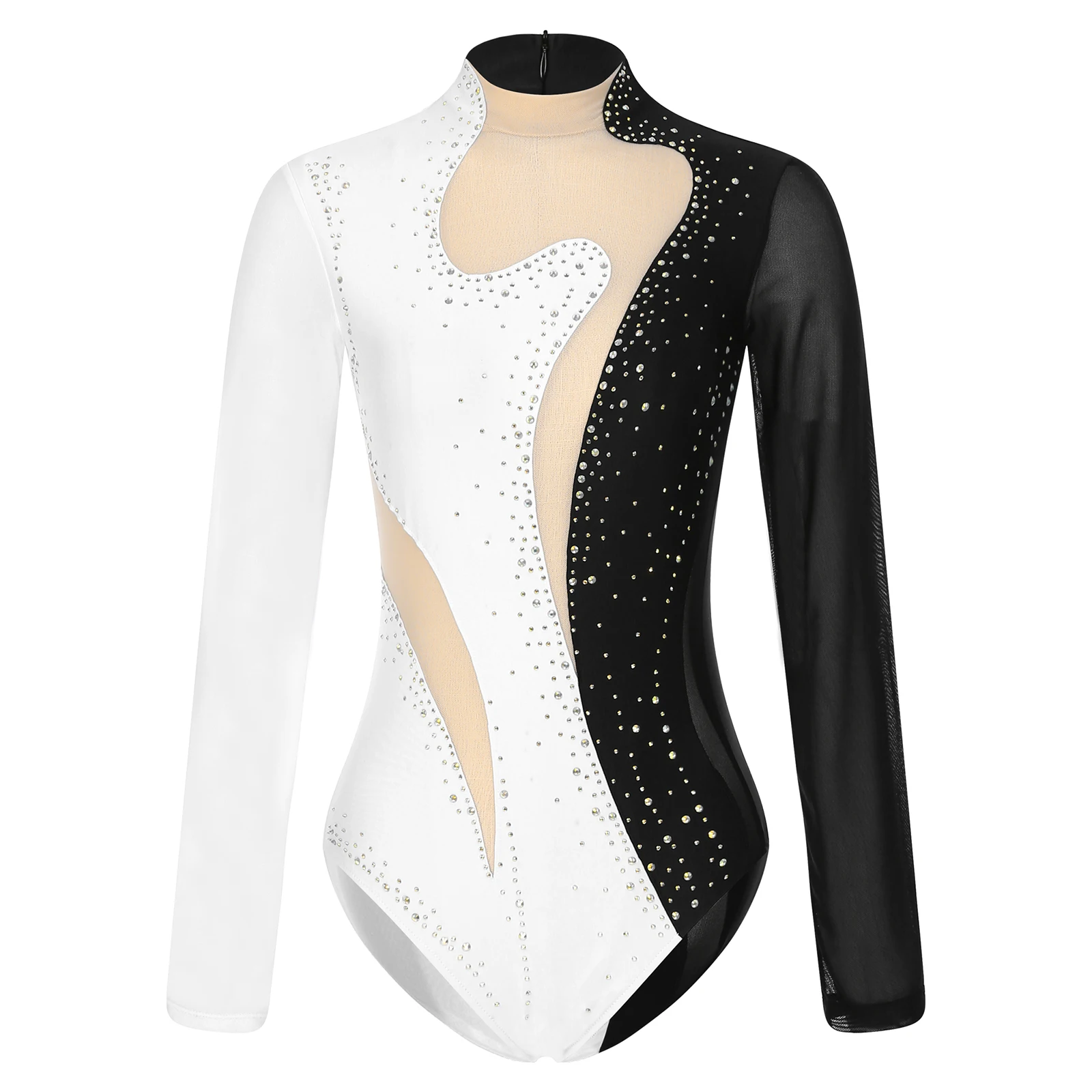 thumbnail image 1 of Leotardos de gimnasia rítmica para mujer, traje de Ballet para patinaje artístico, traje de baile de manga larga con diamantes de imitación brillantes, 1 of 5