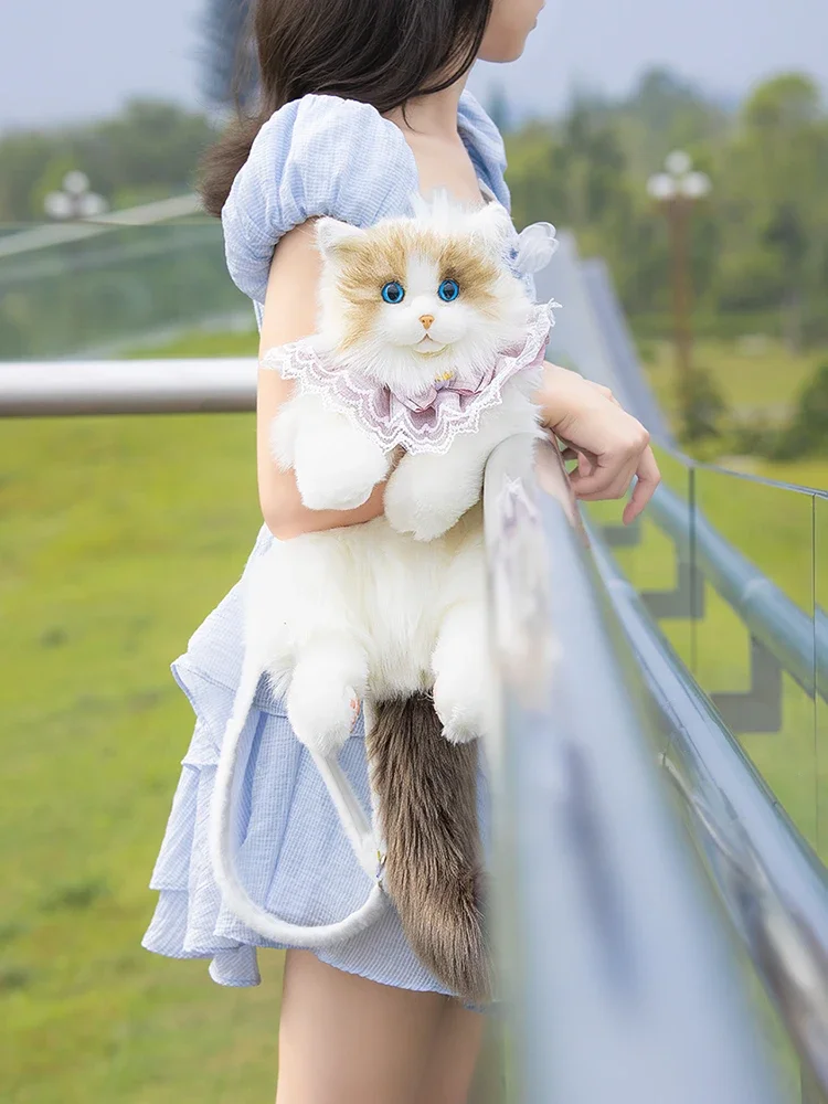 Ragdoll Cat Backpack Handheld and Crossbody Cat Backpack Handmade Simulation Cute Pet Carrying Goods