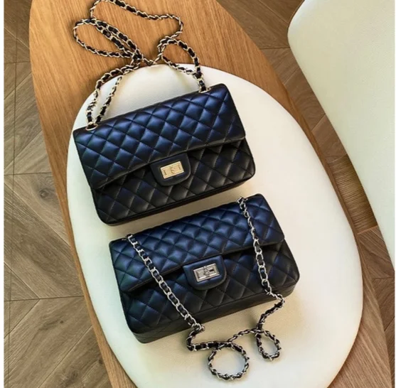 Damen Stepptasche Aus Lammleder Mit Kette Umhängetasche_voghion.com