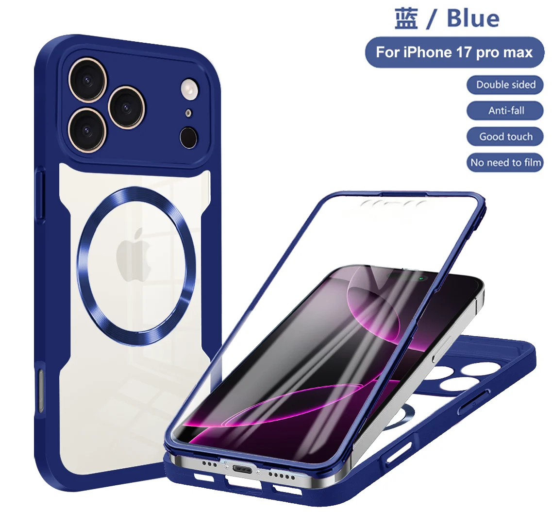 Magnetic 360° Clear Full-Body Shockproof Phone Case with Silicone Bumper