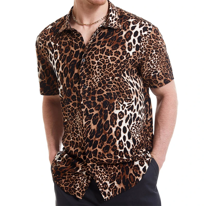 thumbnail image 1 of Camisas con estampado 3D de leopardo para hombre, camisas casuales de manga corta con botones, ropa para hombre, blusas nuevas para hombre, ropa, tops de calidad, 1 of 4